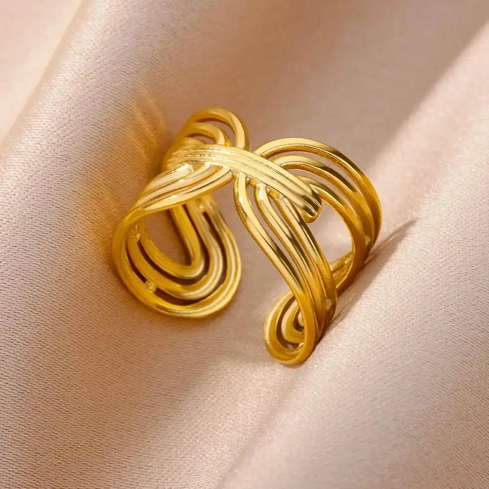 Stainless Steel Rings for Women Jewelry Summer Accessories Simple Vintage Gold Color Adjustable Aesthetic Gothic Snake Wide Ring - ACHETE LTD