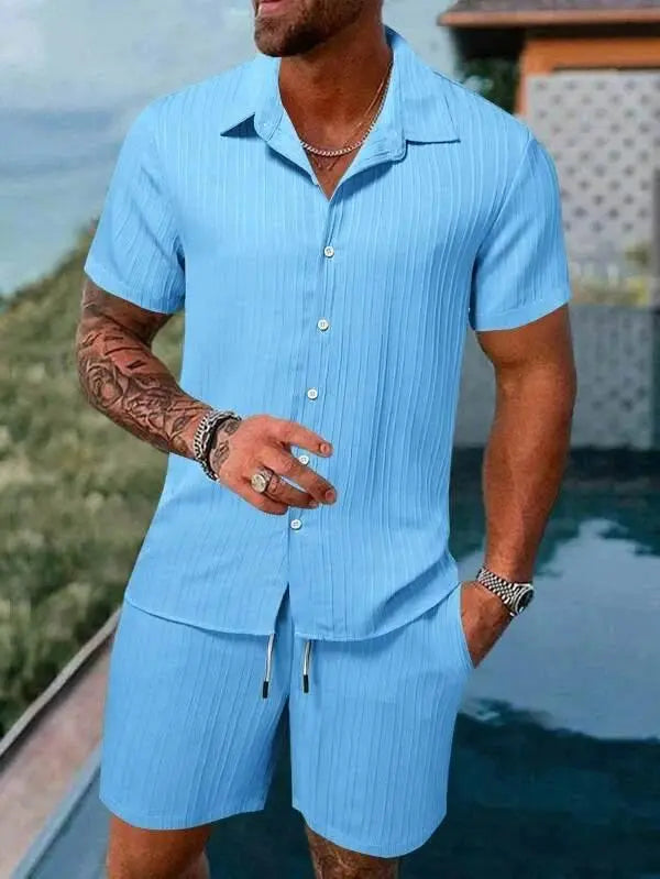 Men Shirt Sets 3d Print Solid Stripes Short Sleeve Casual Shirt oversized Beach Shorts Summer Streetwear Hawaiian Suits Clothes - ACHETE LTD