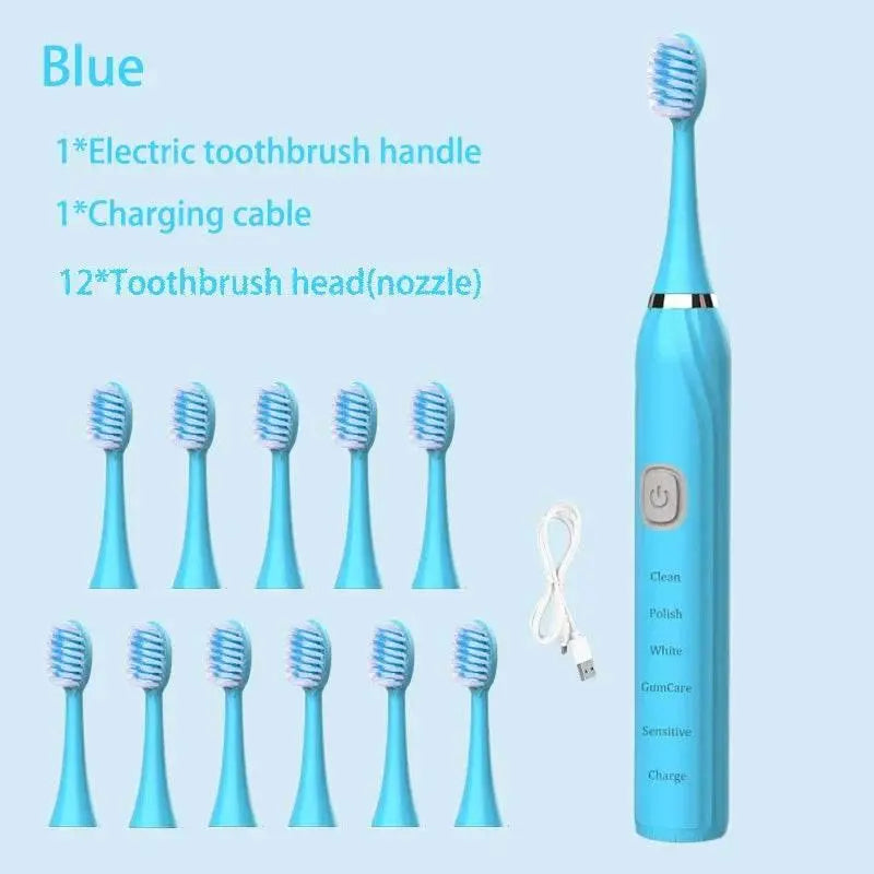 Sonic Electric Toothbrush Cleaning Brush For Adult Automatic Rechargeable Soft Hair Waterproof Ultrasonic Tooth Brush 4 heads - ACHETE LTD