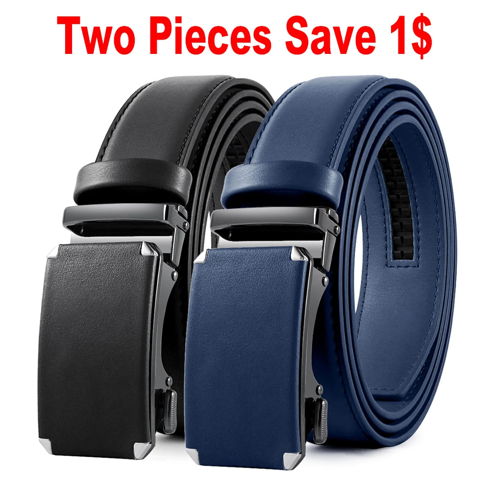 Leather Ratchet Belt for Men - Genuine Cowhide, Adjustable Length, 2 Colors