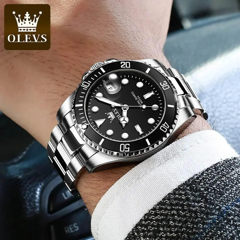 OLEVS Men Watch Diver Green Waterproof Watch for Men Stainless Steel Quartz Men Luxury Watch Luminous - ACHETE LTD