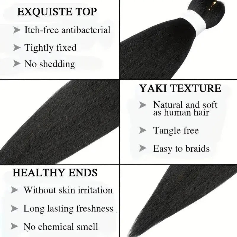 3Pcs Synthetic 20Inch Braiding Hair Pre Stretched Hair Extension Afro Braid Yaki Straight Hair Extension for Women - ACHETE LTD