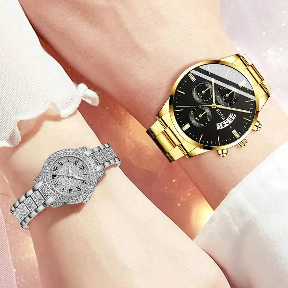 4 Pcs Casual And Fashionable Couple Watches Quartz Watches Women's Watches Matched With Couple Necklace Set - ACHETE LTD