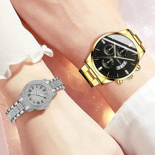 4 Pcs Casual And Fashionable Couple Watches Quartz Watches Women's Watches Matched With Couple Necklace Set - ACHETE LTD