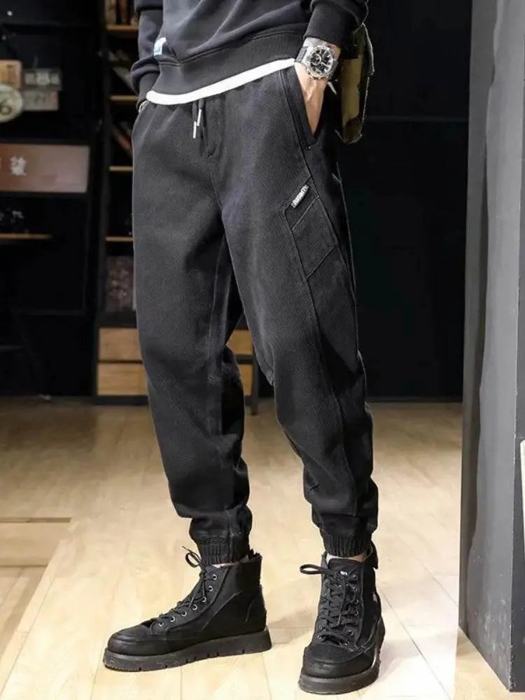 Spring Summer Black Blue Cargo Jeans Men Streetwear Denim Jogger Pants Men Baggy Harem Jean Trousers Harem Jean Trousers - ACHETE LTD