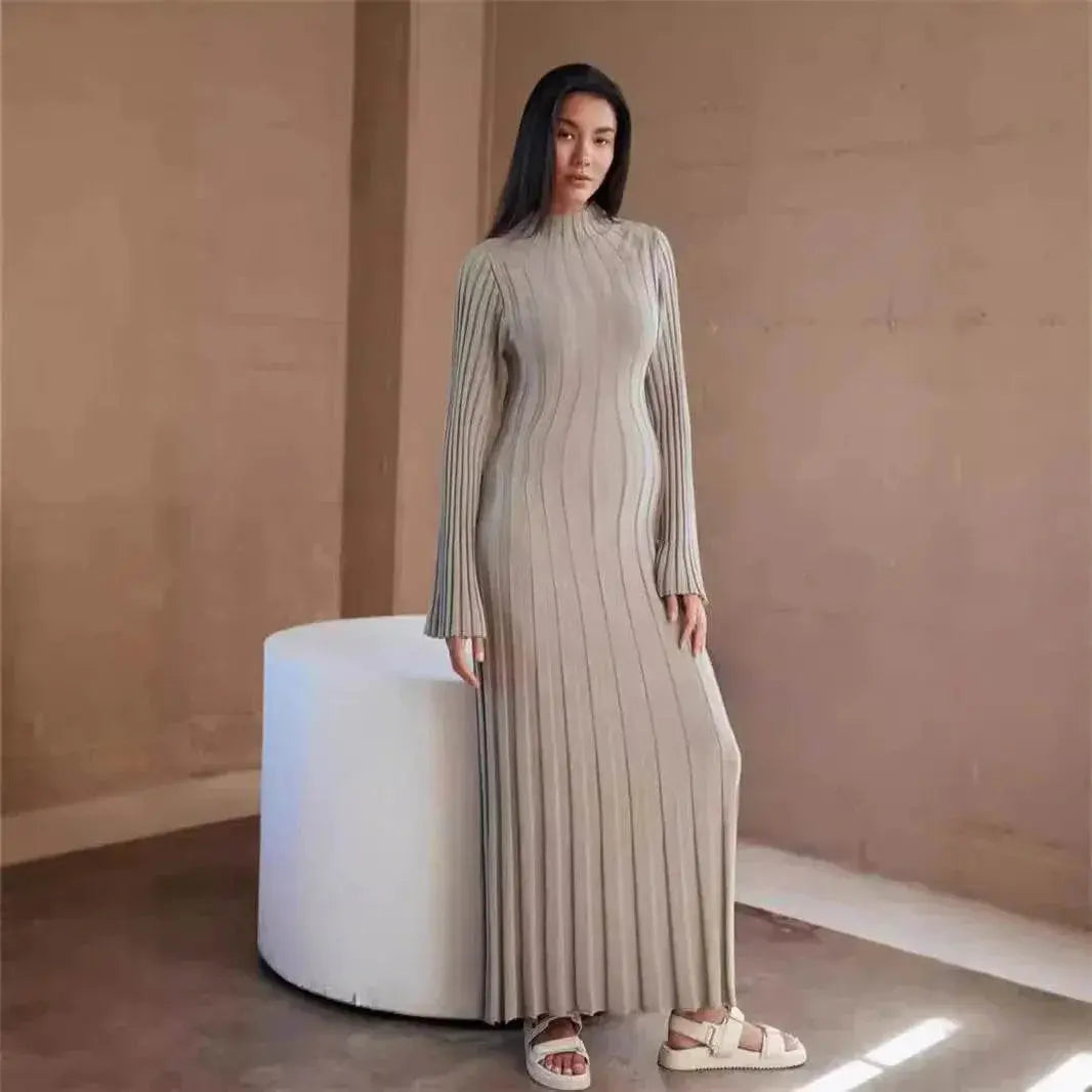 Elegant Turtleneck Knitted Sweater Dress for Women Fashion Long Sleeve Slim Casual Maxi Dress Fall Winter Holidays Party Dress - ACHETE LTD
