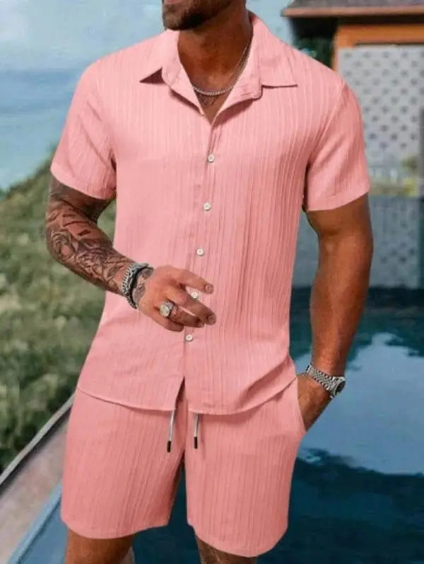Men Shirt Sets 3d Print Solid Stripes Short Sleeve Casual Shirt oversized Beach Shorts Summer Streetwear Hawaiian Suits Clothes - ACHETE LTD