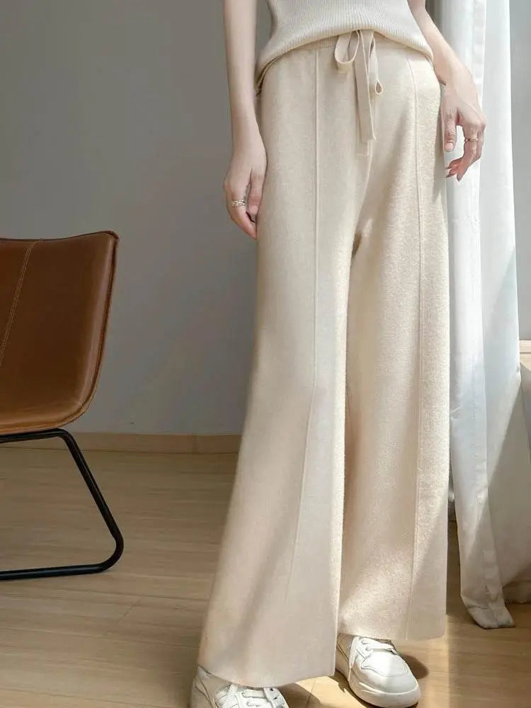Wide Leg Pants For Women Fashion Leisure Loose High Waist Elastic Solid Color Knitting Trousers Autumn/Winter 2024 New Trousers - ACHETE LTD