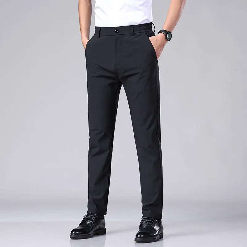 2023 Summer Casual Pants Men Thin Business Stretch Slim Elastic Waist Jogger Korean Classic Thin Black Gray Blue Trousers Male