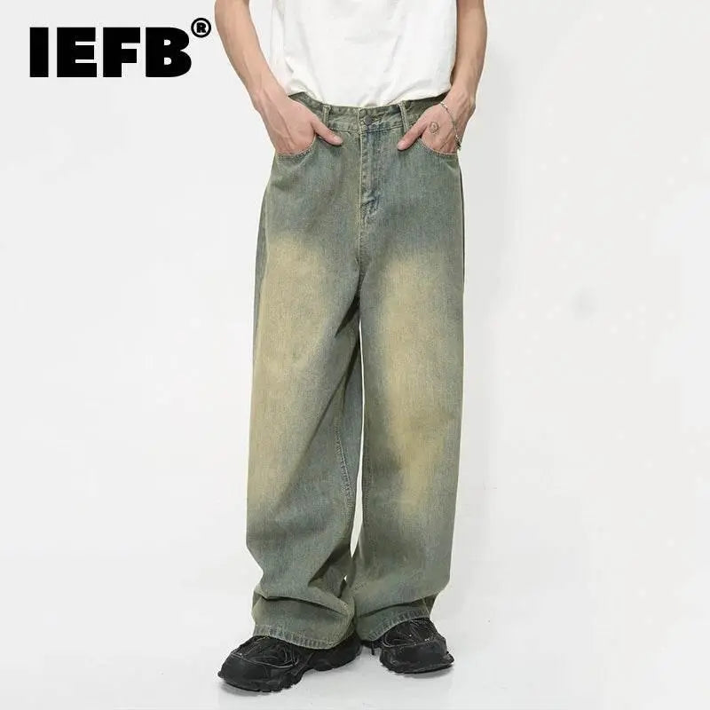 IEFB Vintage Gradient Baggy Jean Trousers Trend Men's Fashion Distressed Y2k Style Personality Wide Leg Casual Denim Pant 9C1149 - ACHETE LTD