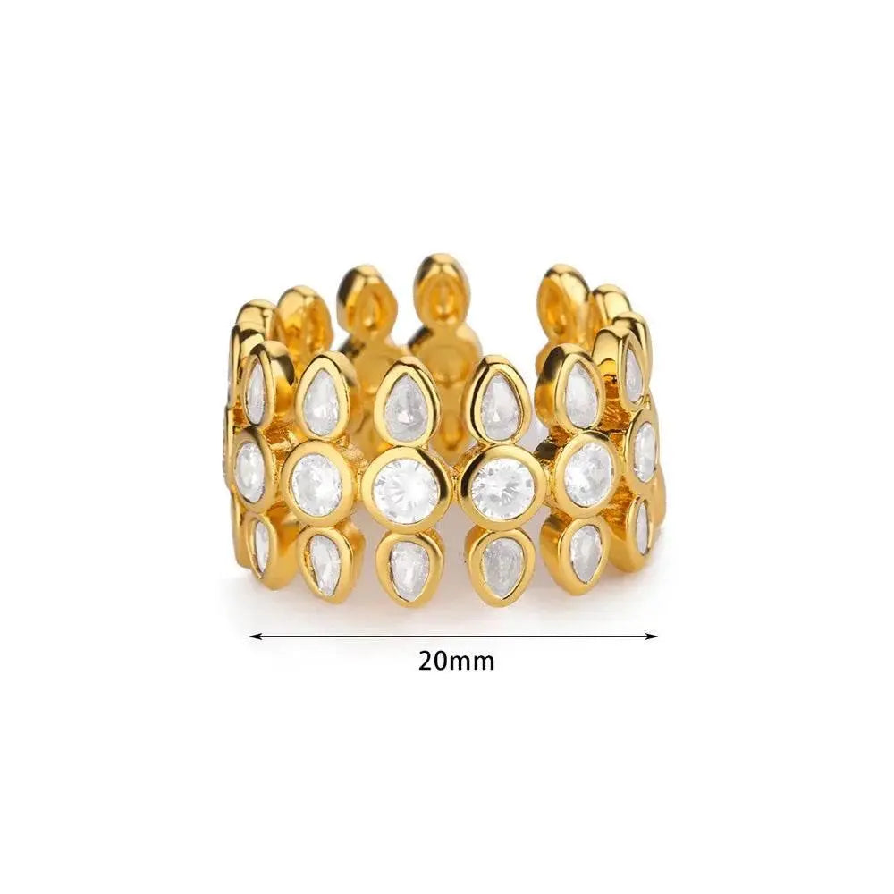 Lucky Zironia Rings for Women Girls Waterproof Gold Color Stainless Steel Ring 2024 Trend New Wedding Couple Band Party Jewelry - ACHETE LTD