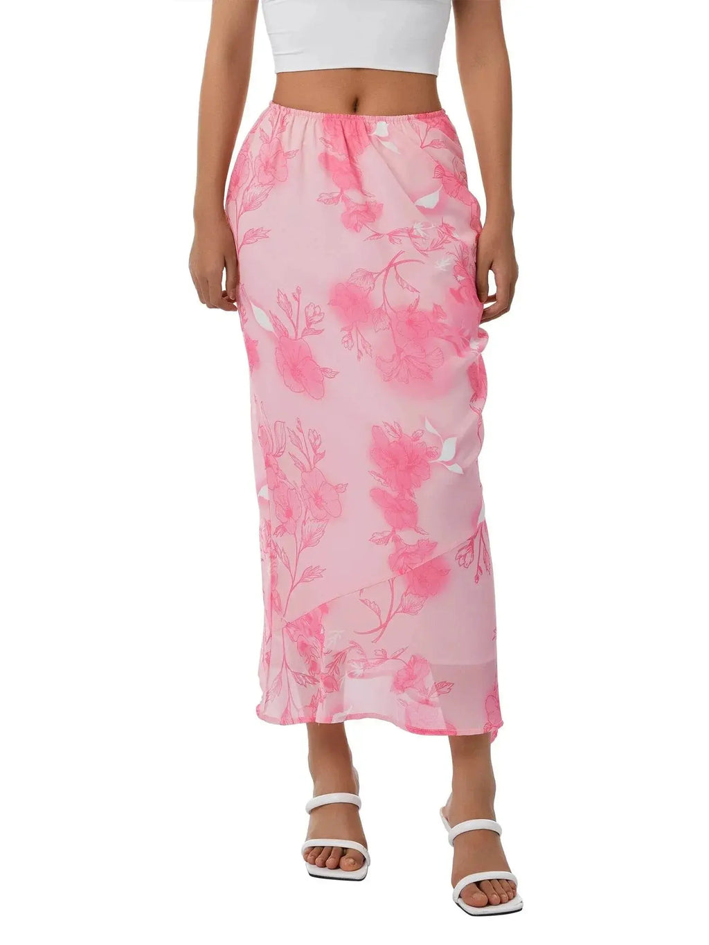 Women Retro Floral Print Skirts Bohemian Elastic Waist Straight Long Skirts Fairy Grunge Holiday Skirts - ACHETE LTD
