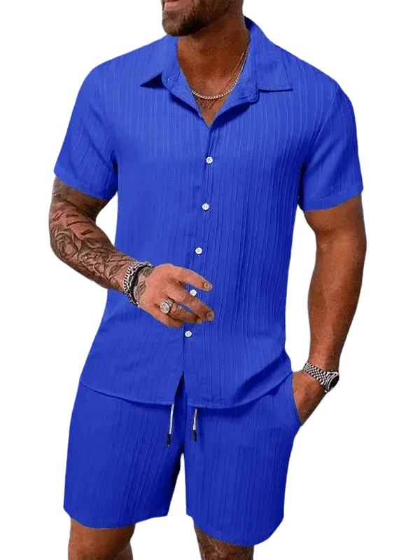 Men Shirt Sets 3d Print Solid Stripes Short Sleeve Casual Shirt oversized Beach Shorts Summer Streetwear Hawaiian Suits Clothes - ACHETE LTD