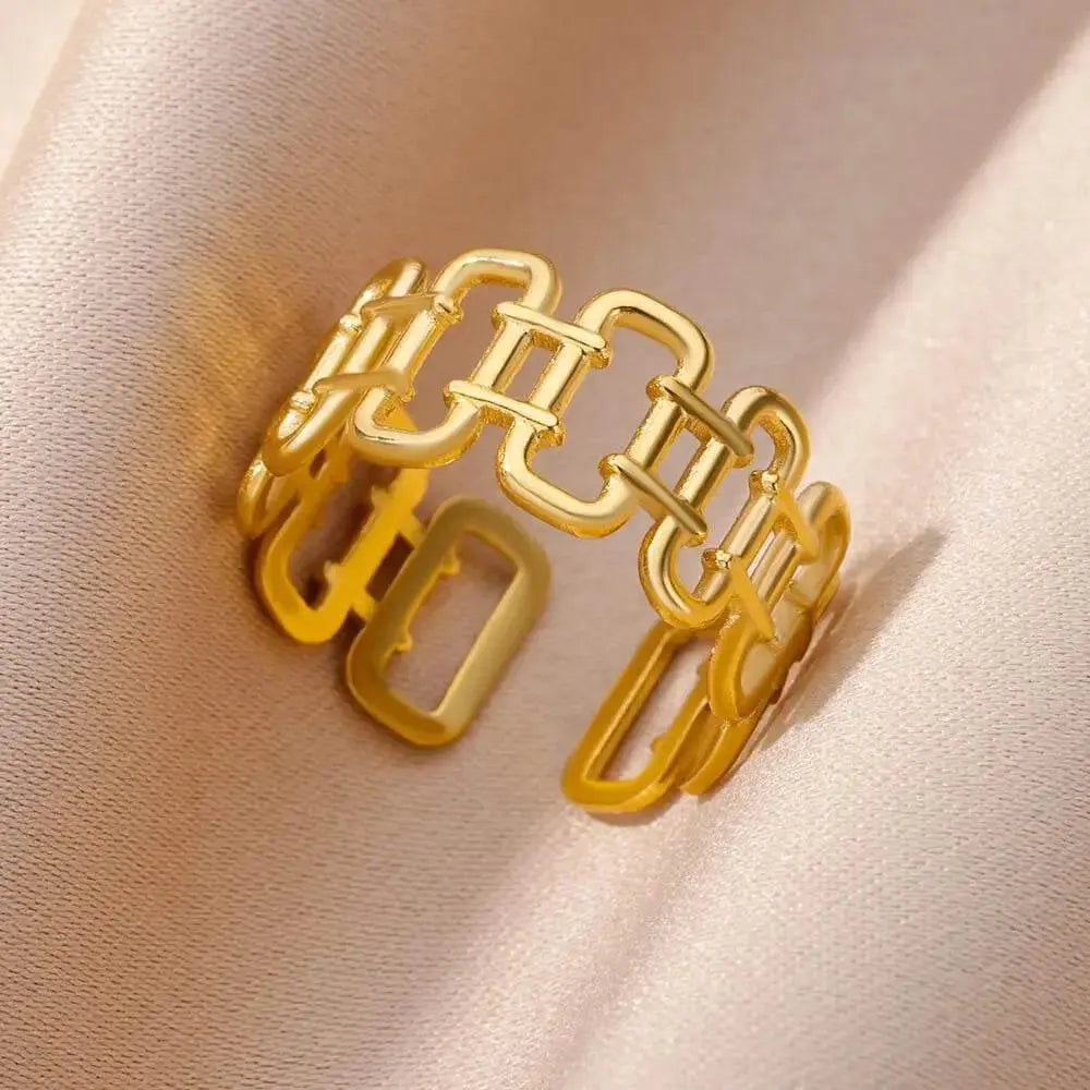 Stainless Steel Rings for Women Jewelry Summer Accessories Simple Vintage Gold Color Adjustable Aesthetic Gothic Snake Wide Ring - ACHETE LTD