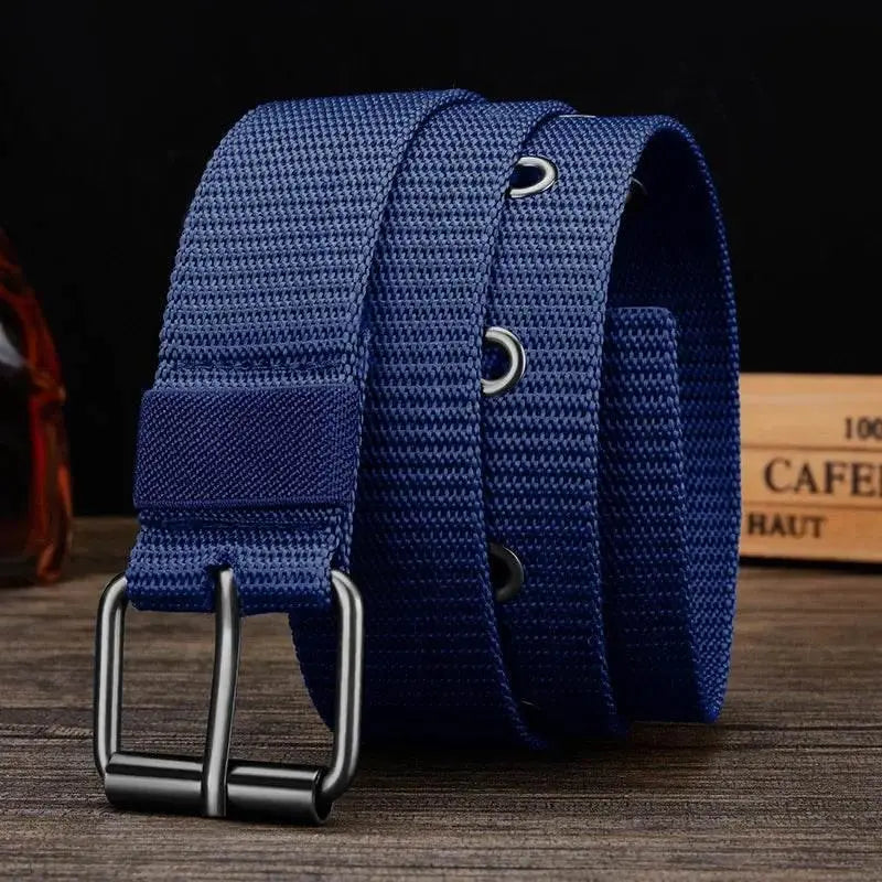 Perforated canvas belt, 120 cm men pin buckle belt, student youth Korean version, versatile jeans belt, Men Canvas Belt - ACHETE LTD