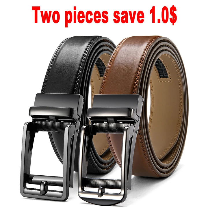 Leather Ratchet Belt for Men - Genuine Cowhide, Adjustable Length, 2 Colors