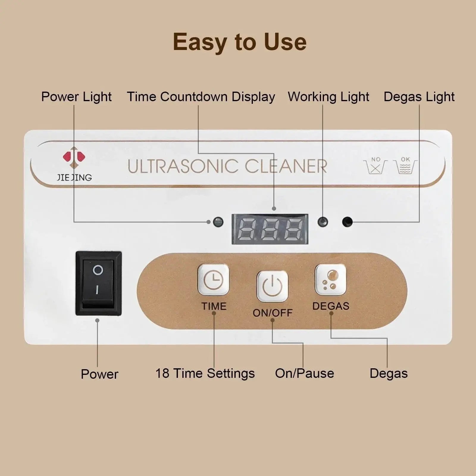 JIEJING 900mL Ultrasonic Cleaner, 60W Power, 40kHz Ultra Sonic Cleaning Machine For Jewelry, Eyeglasses, Watch, Small Parts - ACHETE LTD