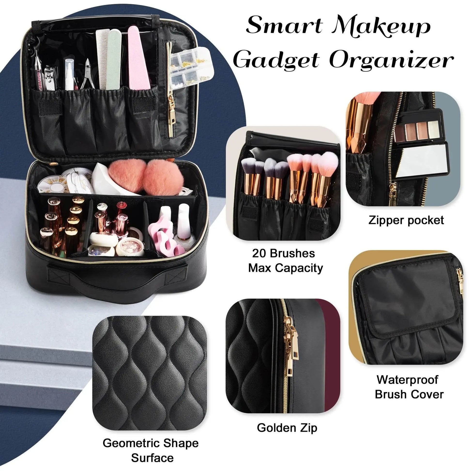 Travel Makeup Bag, Make up Bag Leather Cosmetic Bag Travel Toiletry Bag Make Up Bag Brush Organizer - ACHETE LTD