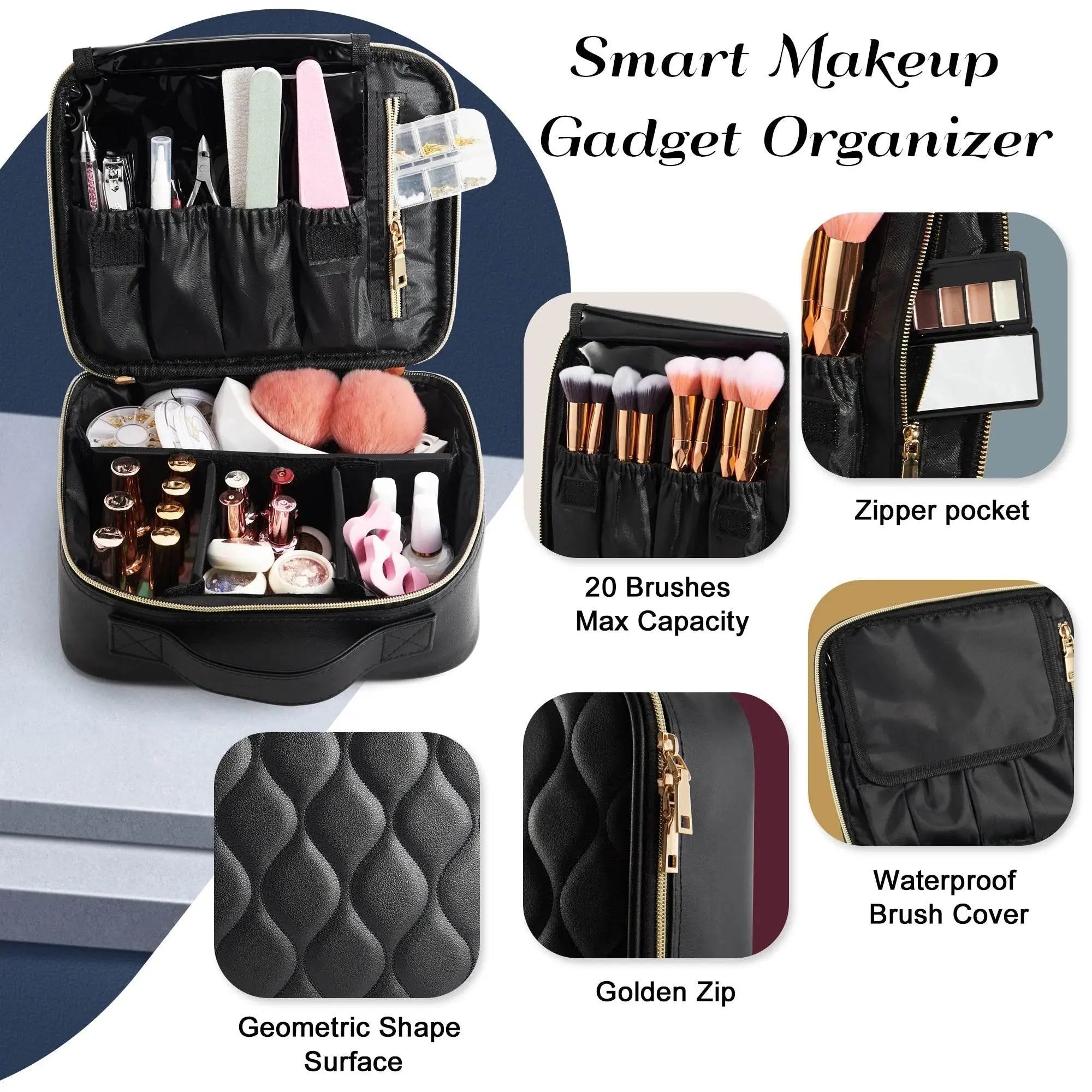 Travel Makeup Bag, Make up Bag Leather Cosmetic Bag Travel Toiletry Bag Make Up Bag Brush Organizer - ACHETE LTD
