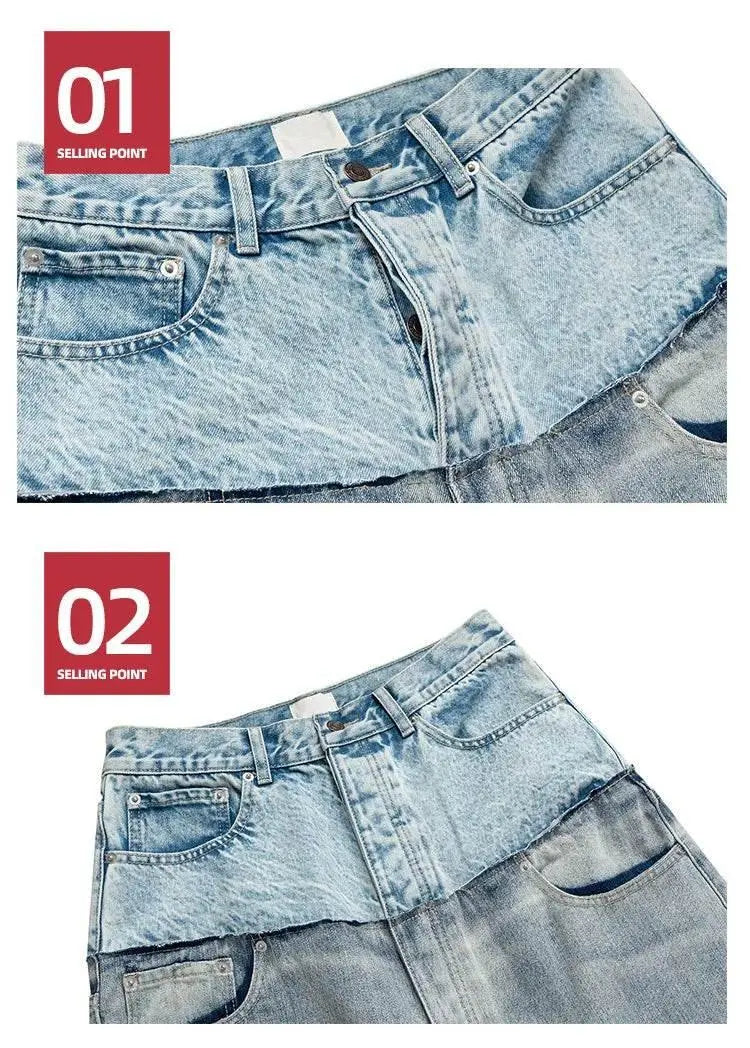 MIJKO Men's Women's Cotton Casual Blue Loose Straight Jean CUT-UP Pants - ACHETE LTD