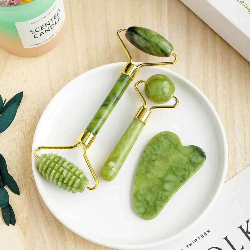 3PCS/BOX Natura Xiuyu Jade Crystal Massager Scraping Board Roller For Face Reduce Muscle Pain - ACHETE LTD