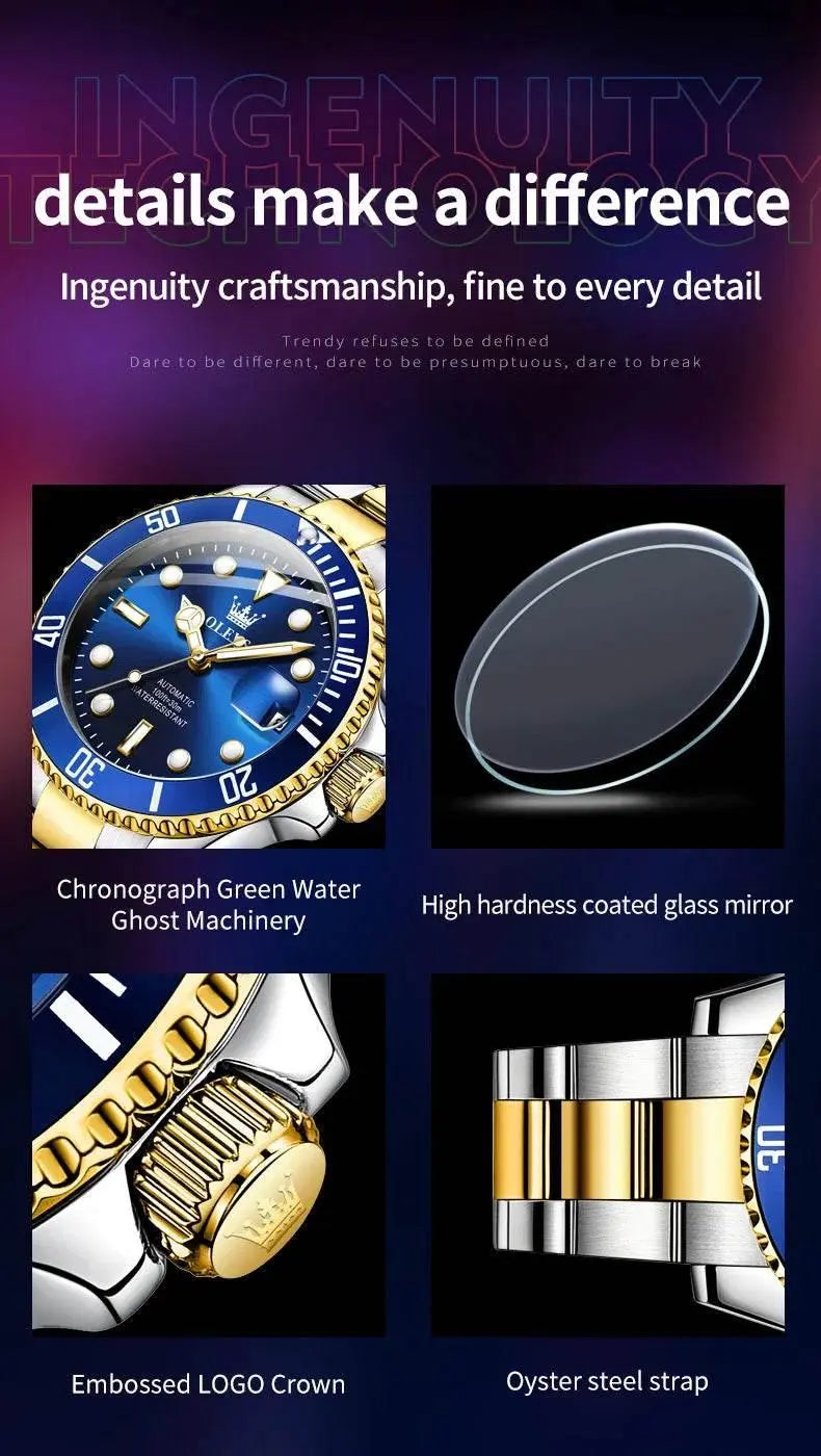 OLEVS Men Automatic Watch Luxury Diving Watch Waterproof Luminous Stainless steel Business Mechanical Watch for Men reloj hombre - ACHETE LTD