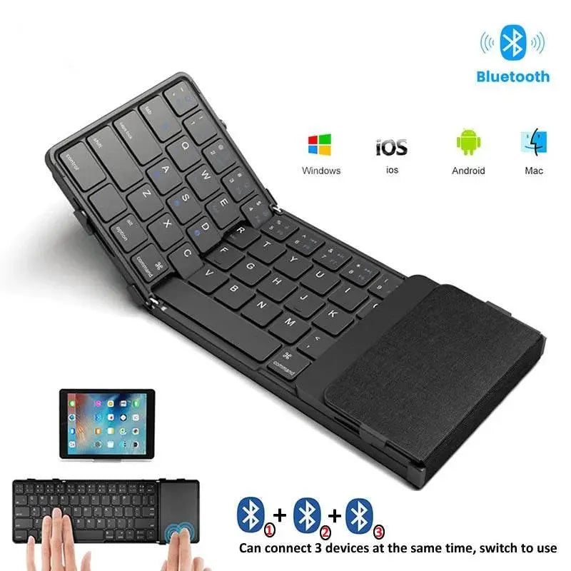 Folding Keyboard Tri-Folding Wireless Foldable Bluetooth Keyboard with Touchpad Rechargeable Mini Keyboard for Phone Desktop PC - ACHETE LTD