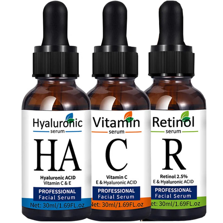 Anti-Aging Serum Set: Retinol, Vitamin C, Hyaluronic Acid - 16+ Hours Hydration