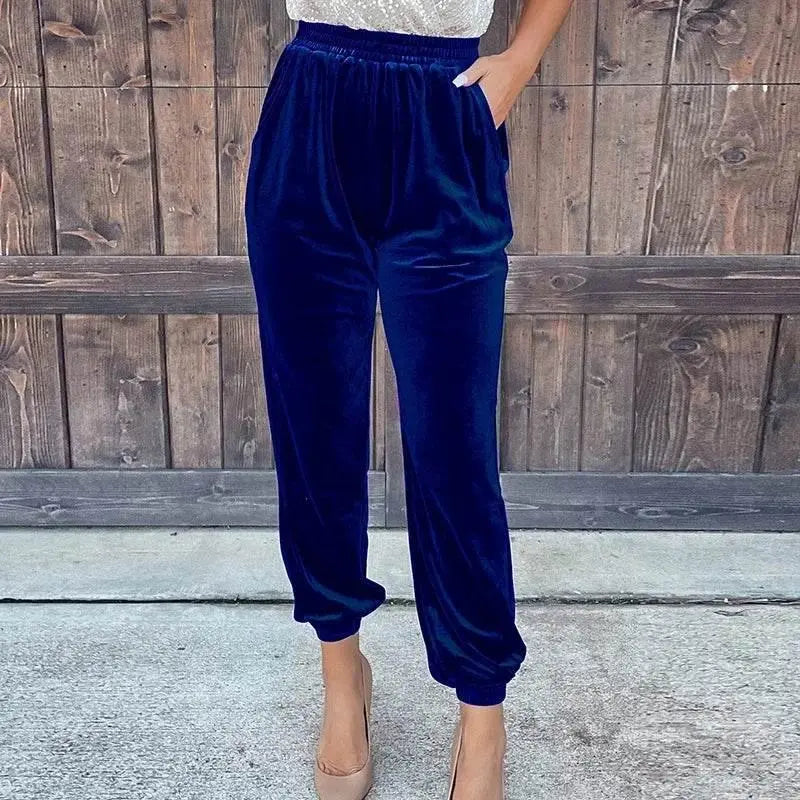 Fashionable Elegant Red Velvet Pants For Women Autumn Winter Elastic High Waist Casual Shorts Women Fashion Solid Loose Trousers - ACHETE LTD
