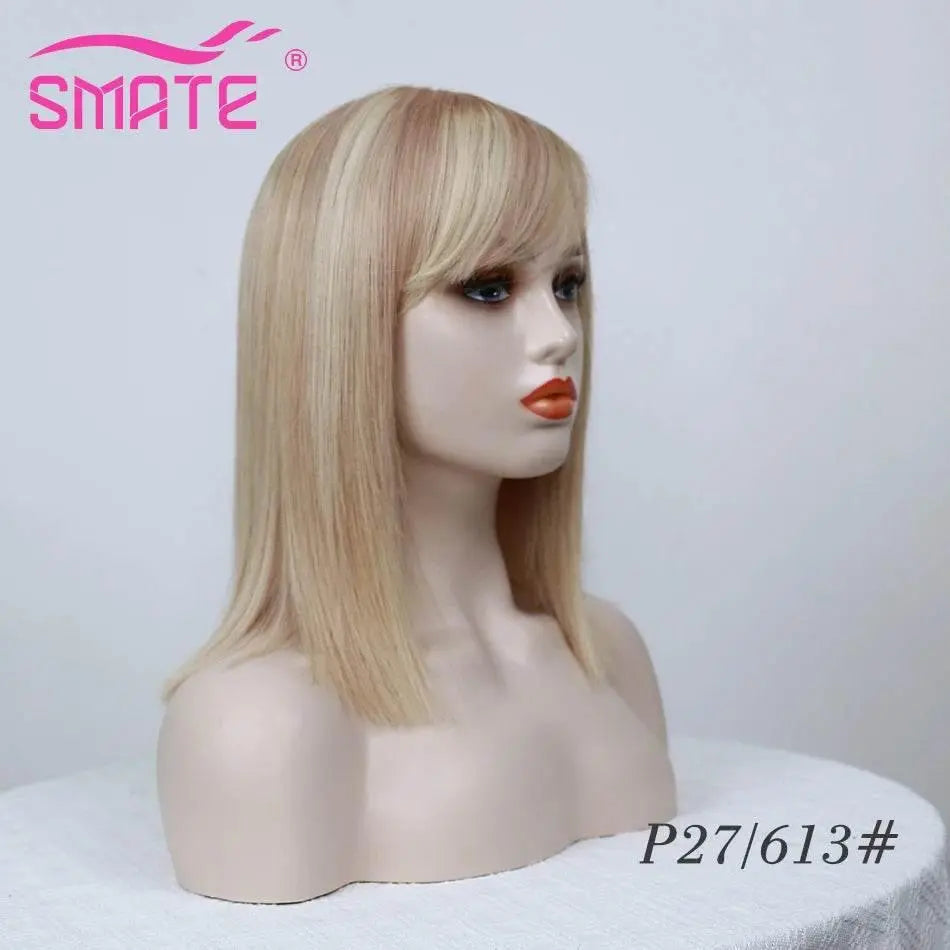 SMATE Bob Wigs Human Hair For White Women 150 Density 12 Inches 100% Human Hair Straight Hair Breathable Remy Hair Wig - ACHETE LTD
