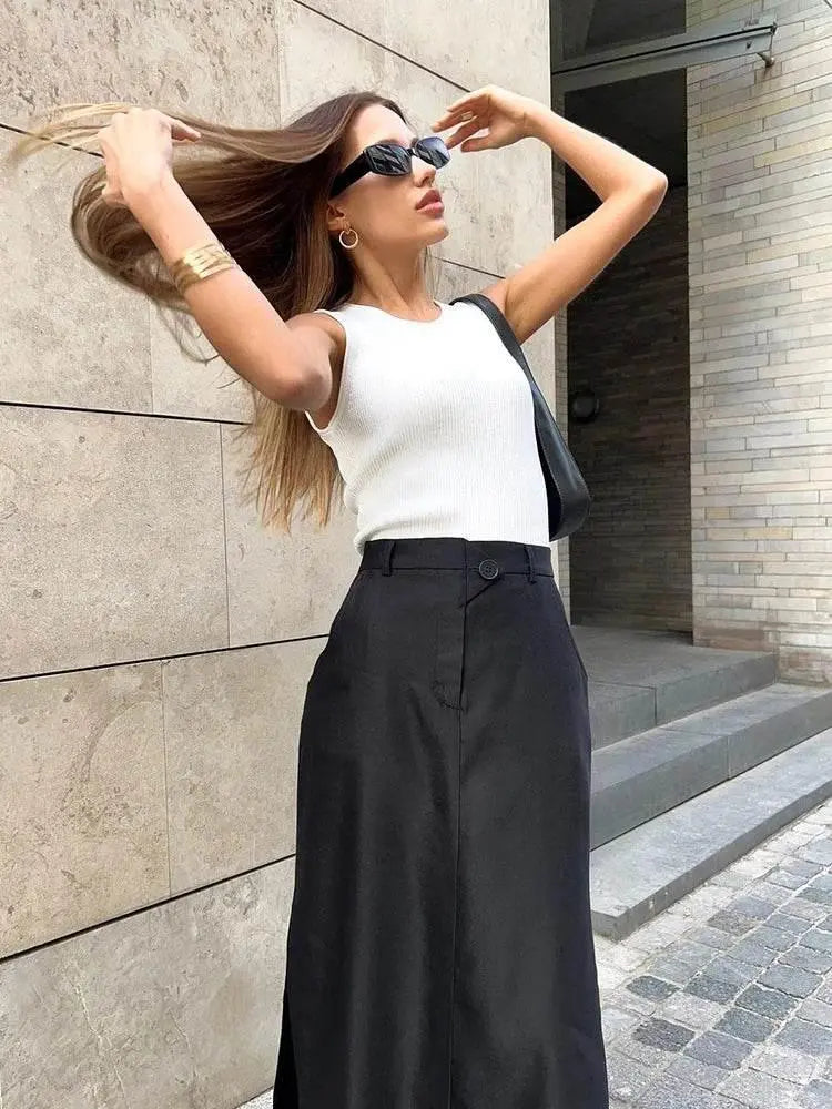 Mnealways18 Black Loose Long Skirts Women A-Line Zip Skirts Ladies Elegant Summer Skirts Female With Pocket Ankle-Length Skirts - ACHETE LTD