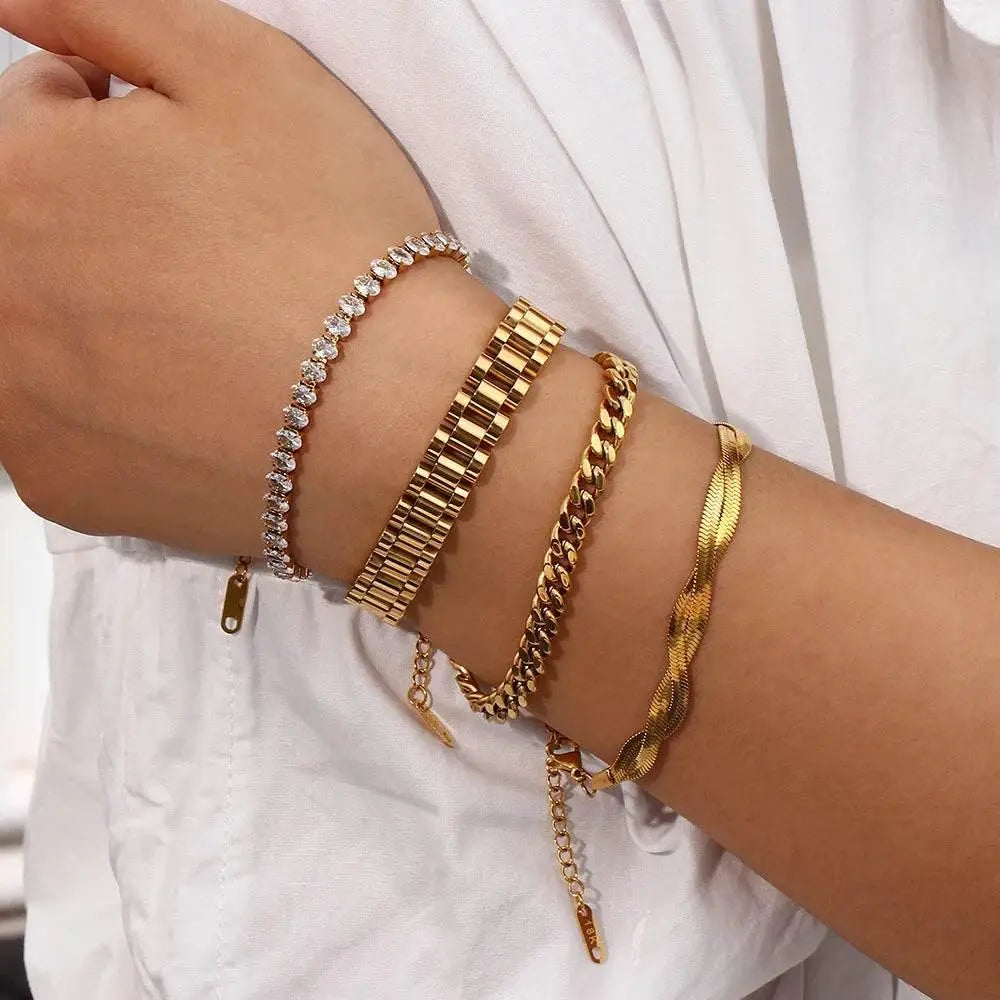 Miniamlist Men Bracelet Gold Jewelry Street Style Stainless Steel 316L 18k Gold Plated Cuban Chain Bracelets For Women - ACHETE LTD