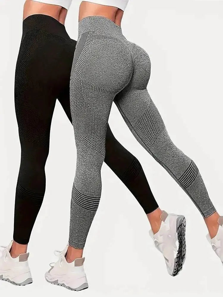 Women's 2-Piece Hip Lift Yoga Leggings Exercise High-Waisted Tummy Tuck Breathable Hp Lift Pants - ACHETE LTD