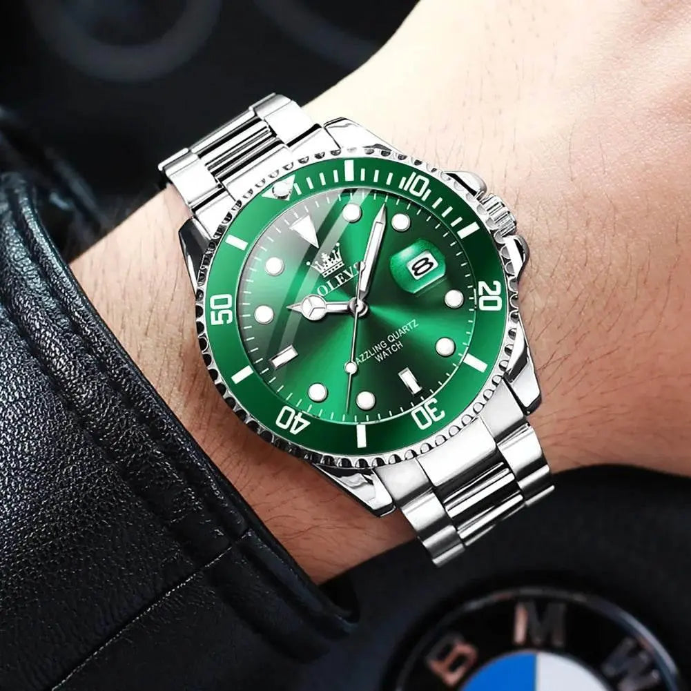 OLEVS Men Watch Diver Green Waterproof Watch for Men Stainless Steel Quartz Men Luxury Watch Luminous - ACHETE LTD