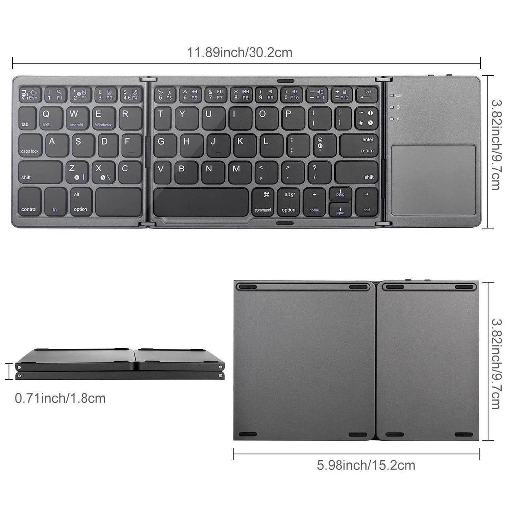 Foldable Wireless Keyboard Ultra Slim Touchpad Bluetooth Keyboard Rechargeable Folding Keyboard for Tablet Laptop - ACHETE LTD