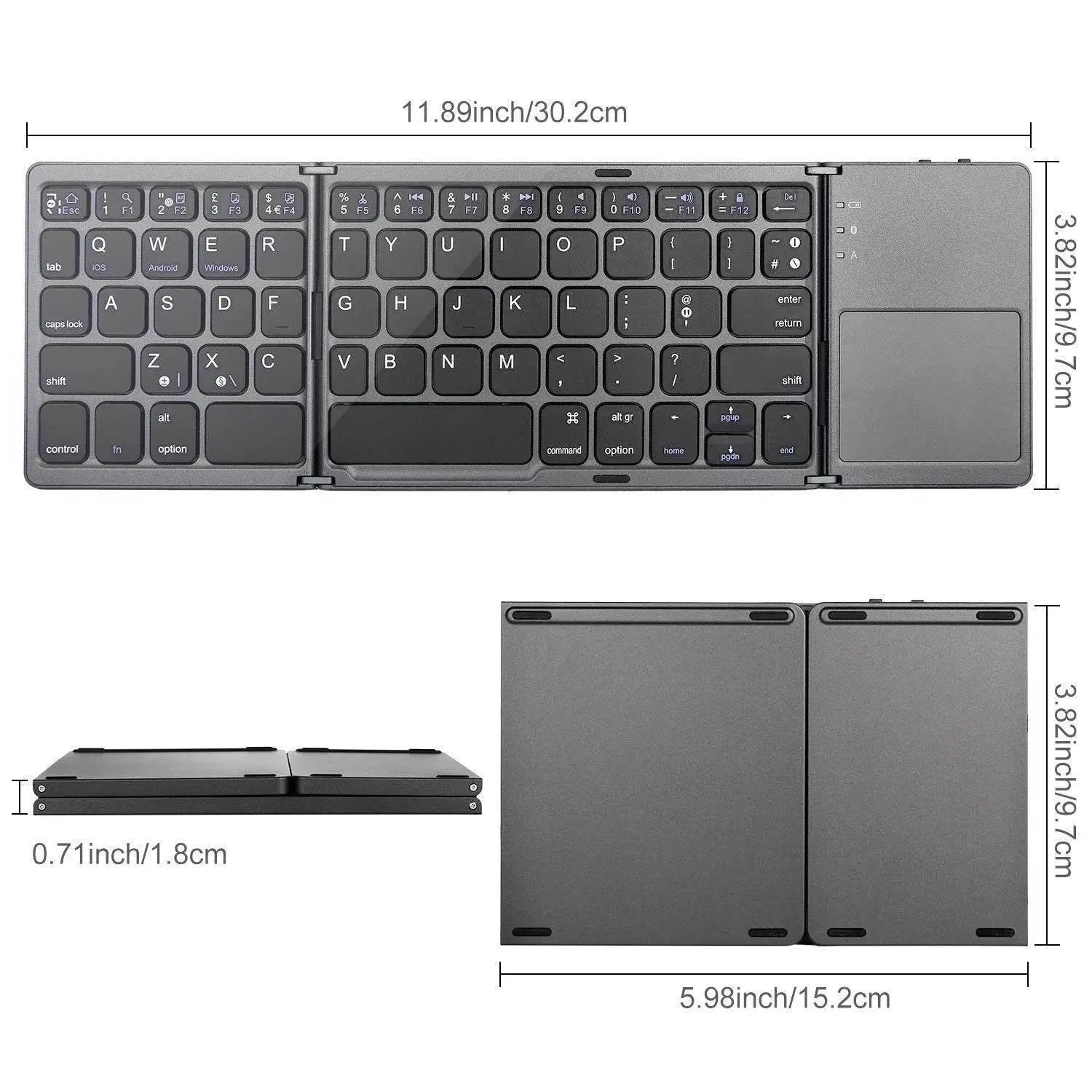 Foldable Wireless Keyboard Ultra Slim Touchpad Bluetooth Keyboard Rechargeable Folding Keyboard for Tablet Laptop - ACHETE LTD