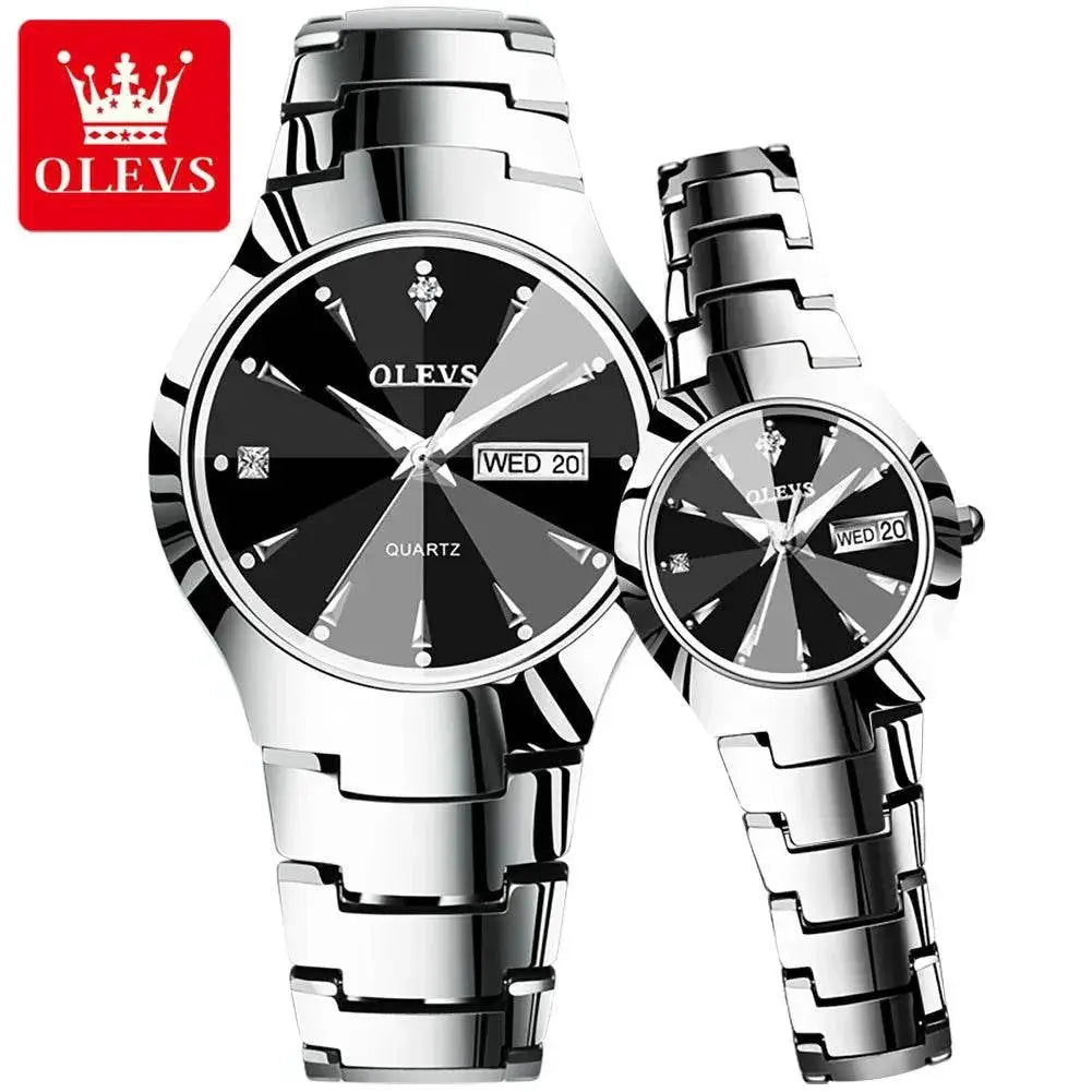 OLEVS 8697 Luxury Couple Quartz Watch Movement Reloj Waterproof Luminous Watch For Couple Dual Calendar Display Couple Watches - ACHETE LTD