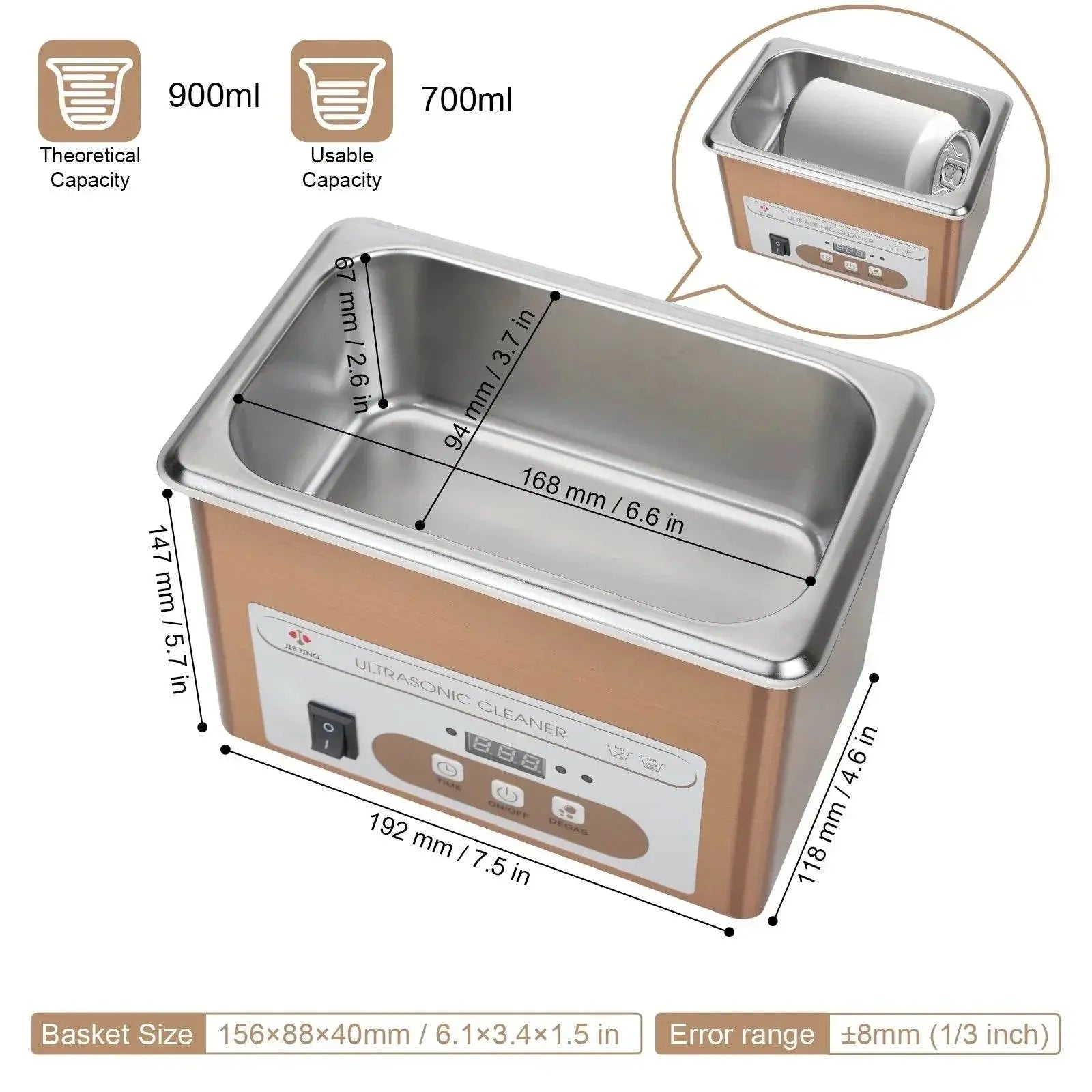 JIEJING 900mL Ultrasonic Cleaner, 60W Power, 40kHz Ultra Sonic Cleaning Machine For Jewelry, Eyeglasses, Watch, Small Parts - ACHETE LTD