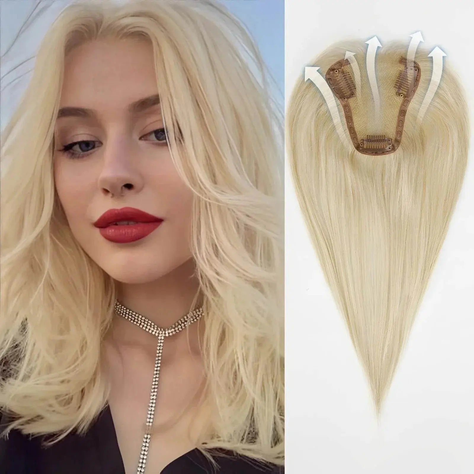 Human Hair Toppers Lace Base Light Blonde Remy Human Hairpieces Clips In Human Hair Topper for White Women 12inch Hair Extension - ACHETE LTD
