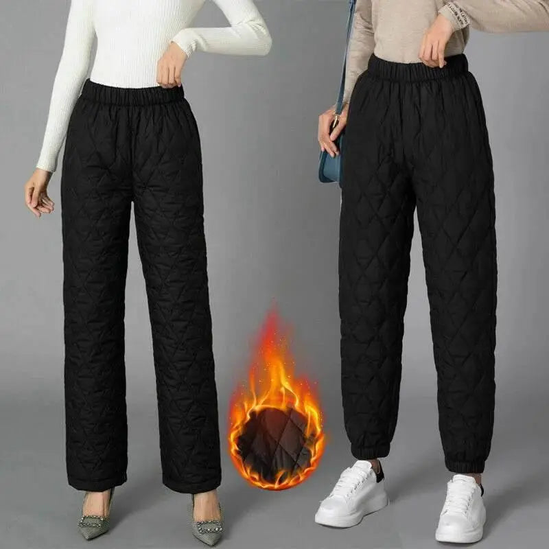 Women Winter Warm Down Cotton Pants Padded Quilted Trousers Elastic Waist Casual Trousers - ACHETE LTD