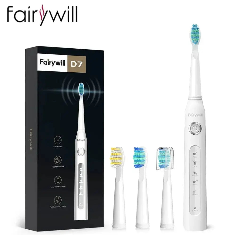 Fairywill Sonic Electric Toothbrush Ultra Sonic Fast USB Charger Waterproof IPX7 5-Mode Fairywill FW-507 with 3 Brush Head Gift - ACHETE LTD