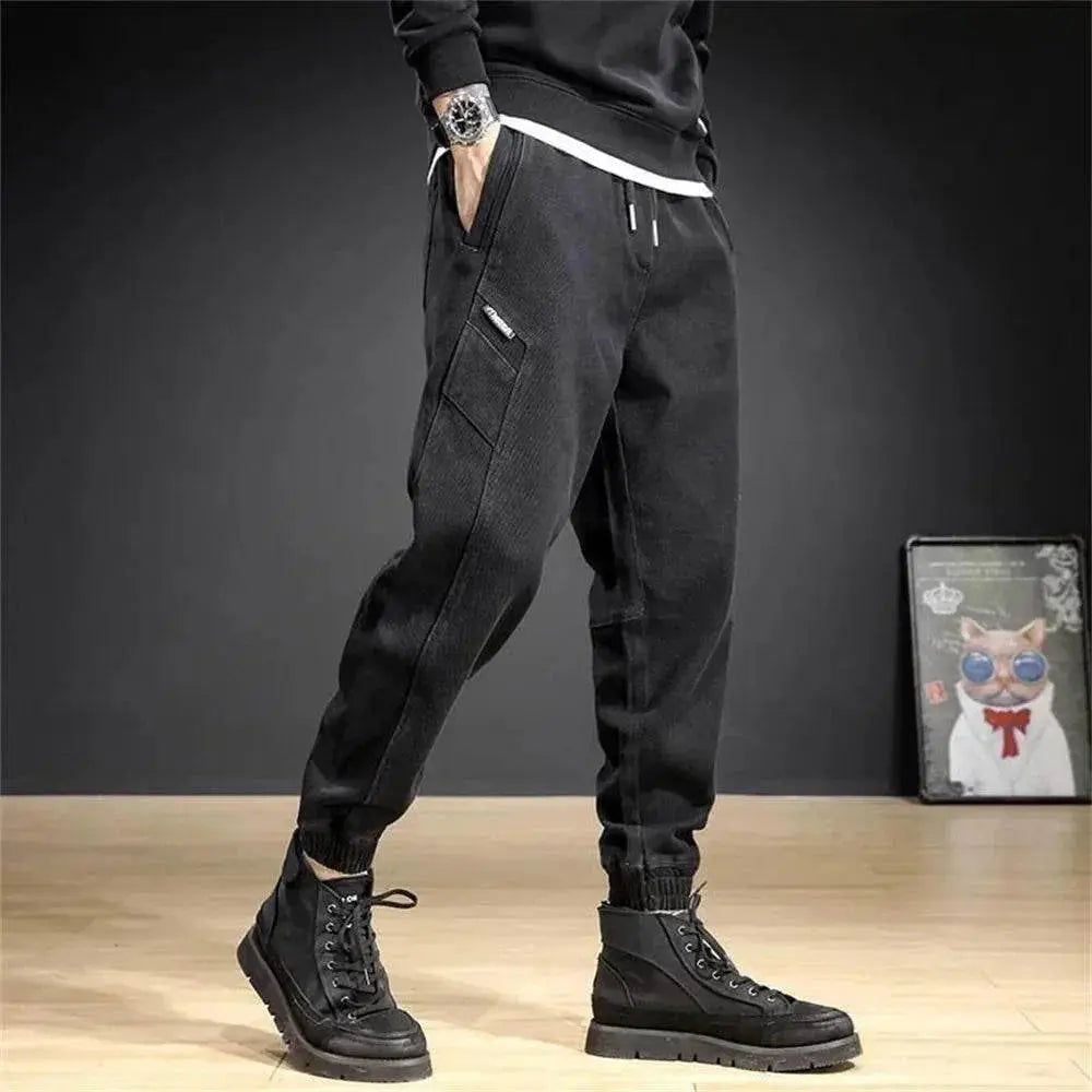 Spring Summer Black Blue Cargo Jeans Men Streetwear Denim Jogger Pants Men Baggy Harem Jean Trousers Harem Jean Trousers - ACHETE LTD