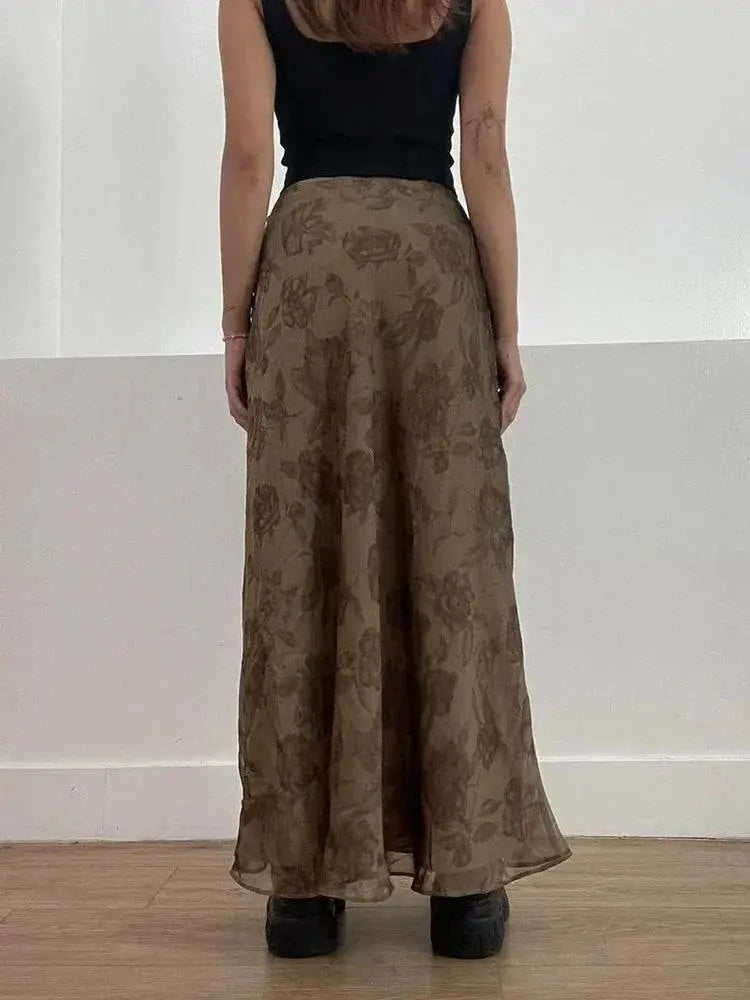 Y2K Floral Midi Skirts Vintage Fairycore Grunge Pleated Skirts Women Holiday Bohemian Long Skirts Harajuku Korean Chic - ACHETE LTD