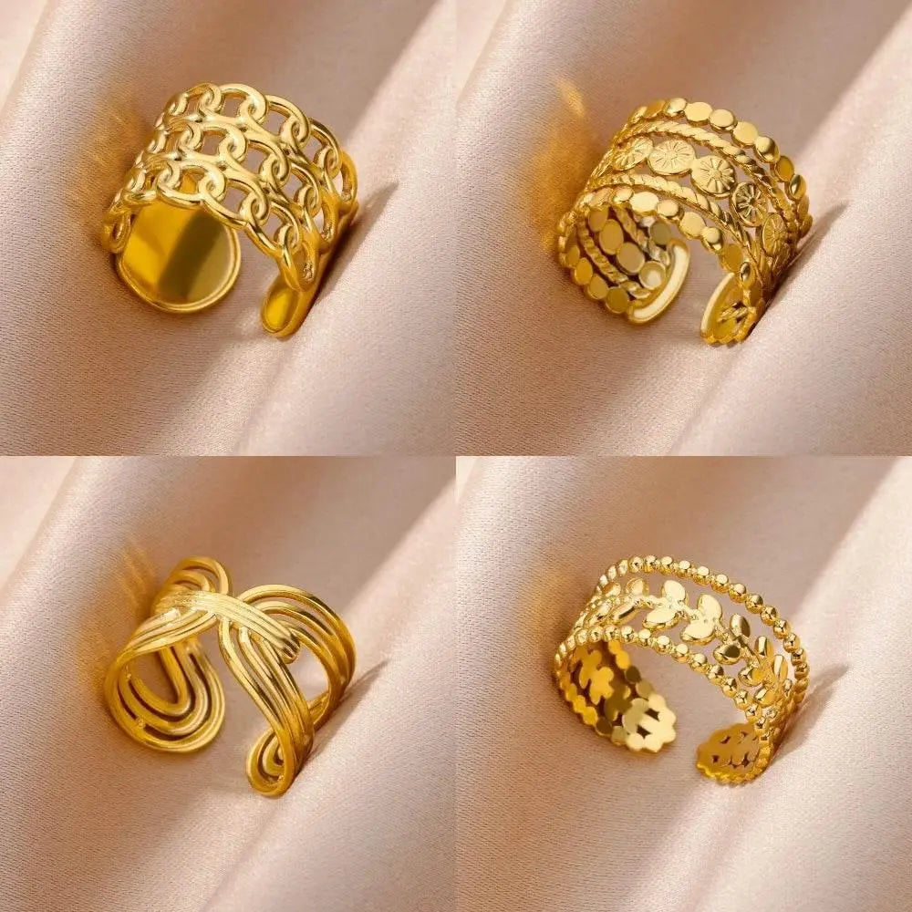 Stainless Steel Rings for Women Jewelry Summer Accessories Simple Vintage Gold Color Adjustable Aesthetic Gothic Snake Wide Ring - ACHETE LTD