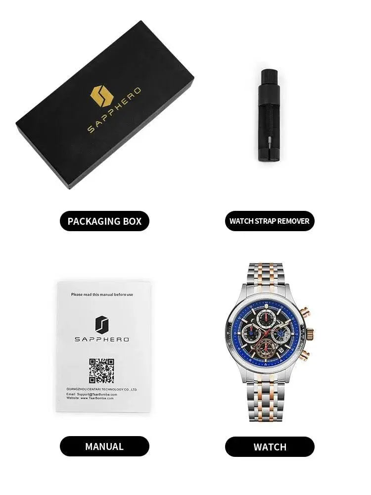 SAPPHERO Men's Watches Luxury Brands Men's Mechanical Styles Quartz Watches For Men 50M Waterproof Clocks Date Wristwatch - ACHETE LTD