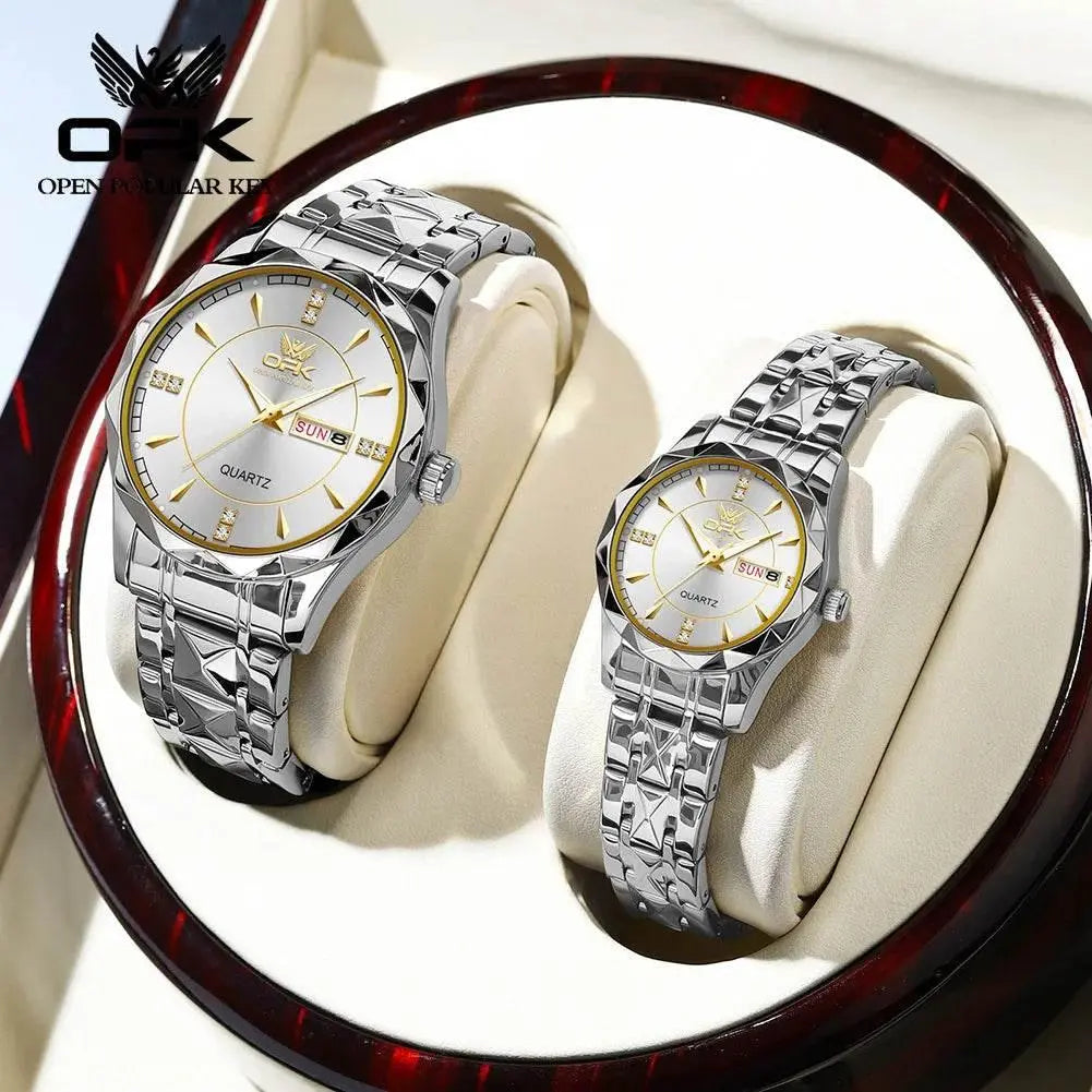 OPK 8151 Golden Stainless Steel Couple Watches - ACHETE LTD
