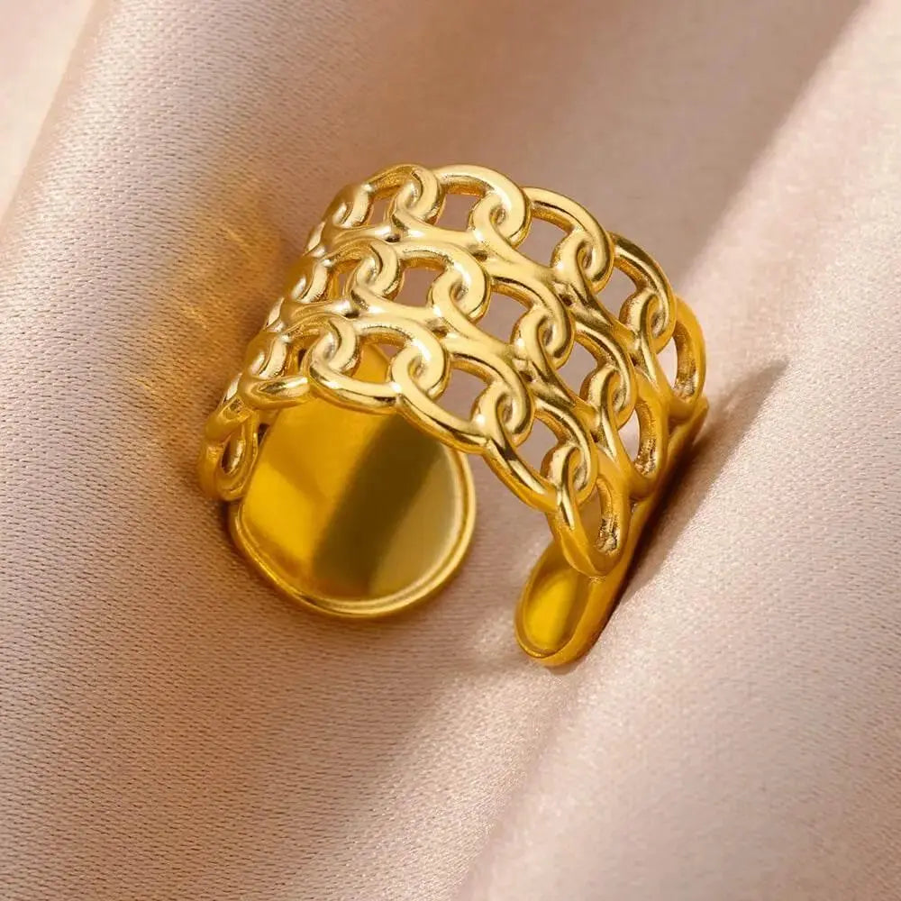 Stainless Steel Rings for Women Jewelry Summer Accessories Simple Vintage Gold Color Adjustable Aesthetic Gothic Snake Wide Ring - ACHETE LTD