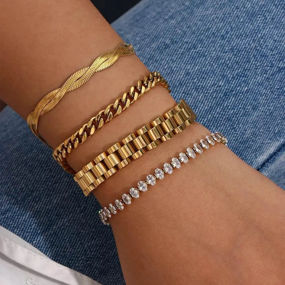 Miniamlist Men Bracelet Gold Jewelry Street Style Stainless Steel 316L 18k Gold Plated Cuban Chain Bracelets For Women - ACHETE LTD