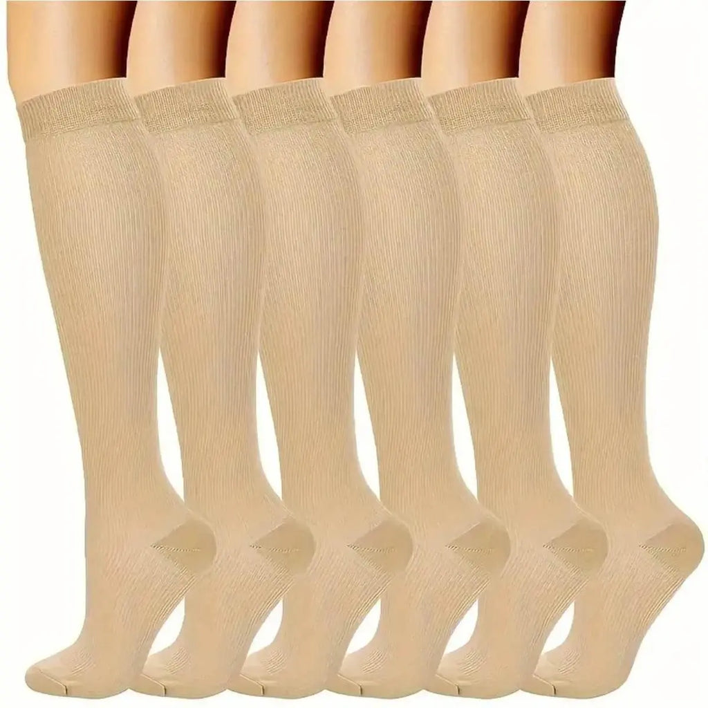 6 Pairs Solid Color Compression Socks Nurse Compression Socks Black Skin Color - ACHETE LTD