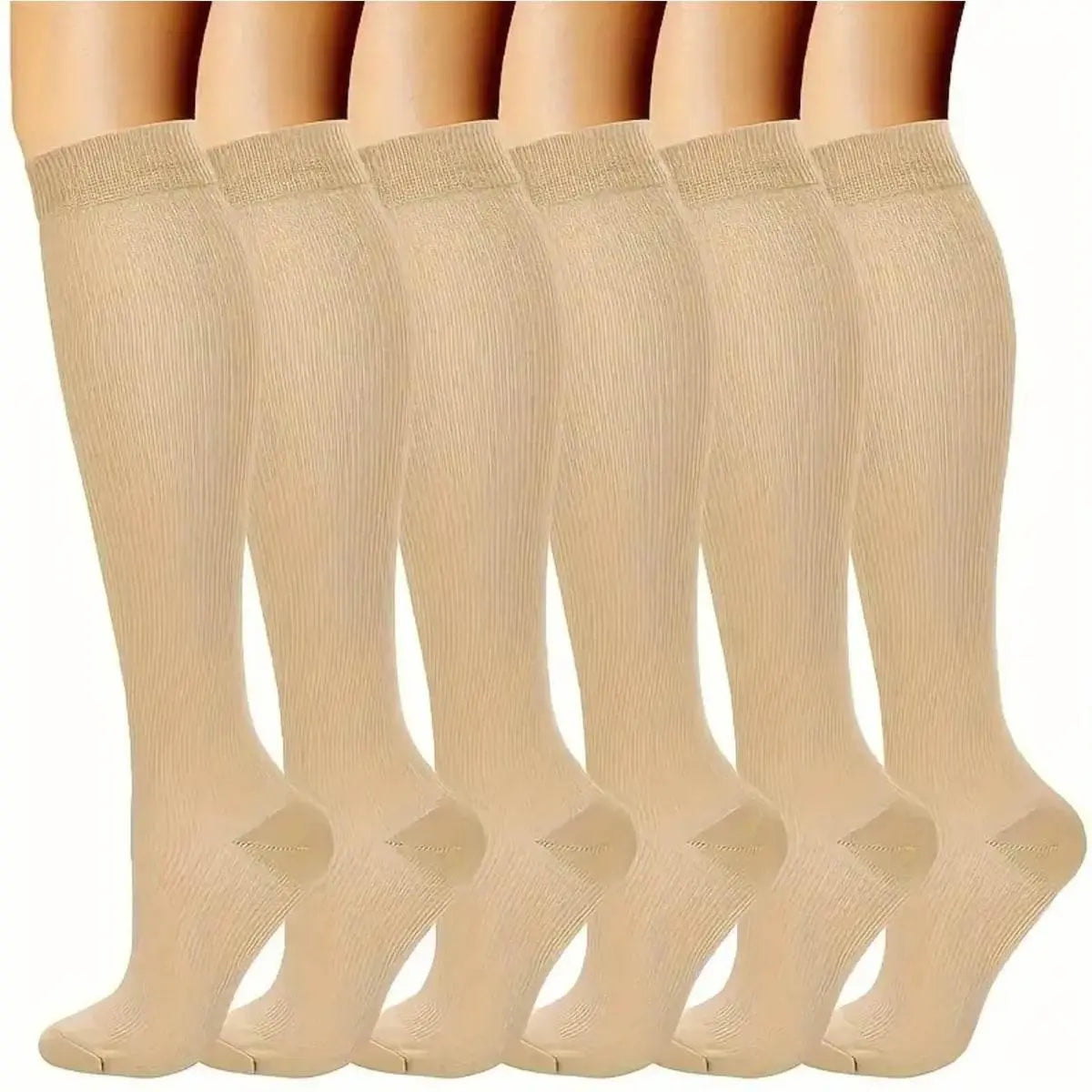 6 Pairs Solid Color Compression Socks Nurse Compression Socks Black Skin Color - ACHETE LTD